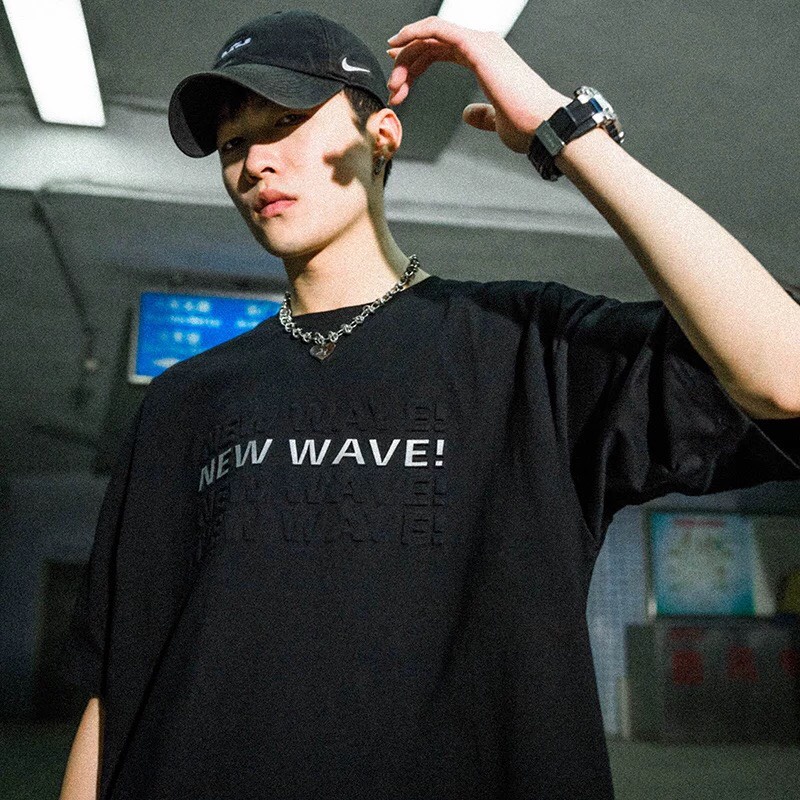 Áo phông nam nữ form rộng 2N Unisex thun cotton in chữ nổi New wave trắng/đen