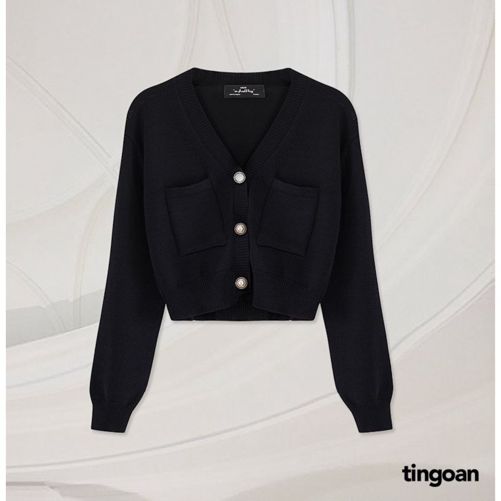 TINGOAN® - Áo croptop len mỏng đen VANILLA BABE TOP/BL