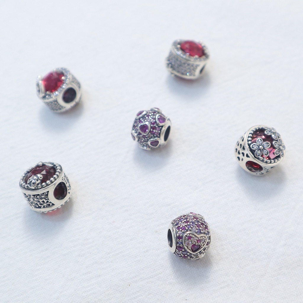 Charm cầu tim hồng đậm- Bạc 925 cao cấp- Trang sức bạc Venus