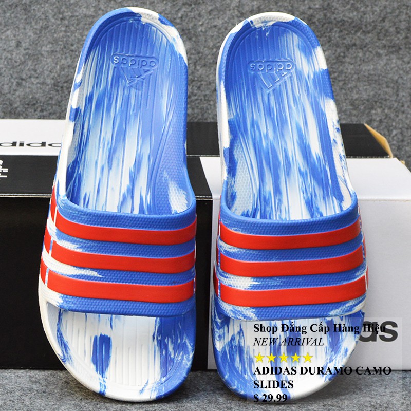 Dép Adidas Duramo Camo trắng xanh dương sọc đỏ