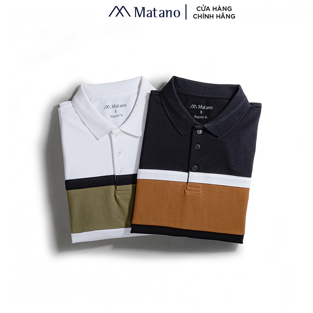 Áo polo nam đẹp MATANO 033 - Áo thun polo nam có cổ trụ bẻ, vải cá sấu cotton cao cấp 2 màu trắng đen phối kẻ ngang Xịn