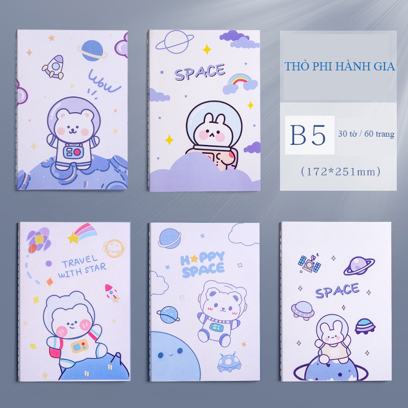 Sổ tay mini có dòng kẻ nhiều hình cute dễ thương dày 60 trang (A5/B5)