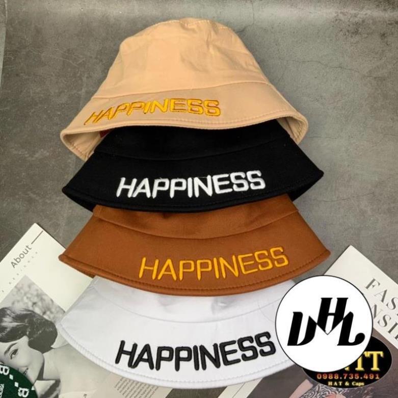 Mũ Bucket Form Cụp Kaki Thêu HAPPINESS Thời Trang Unisex Nam Nữ