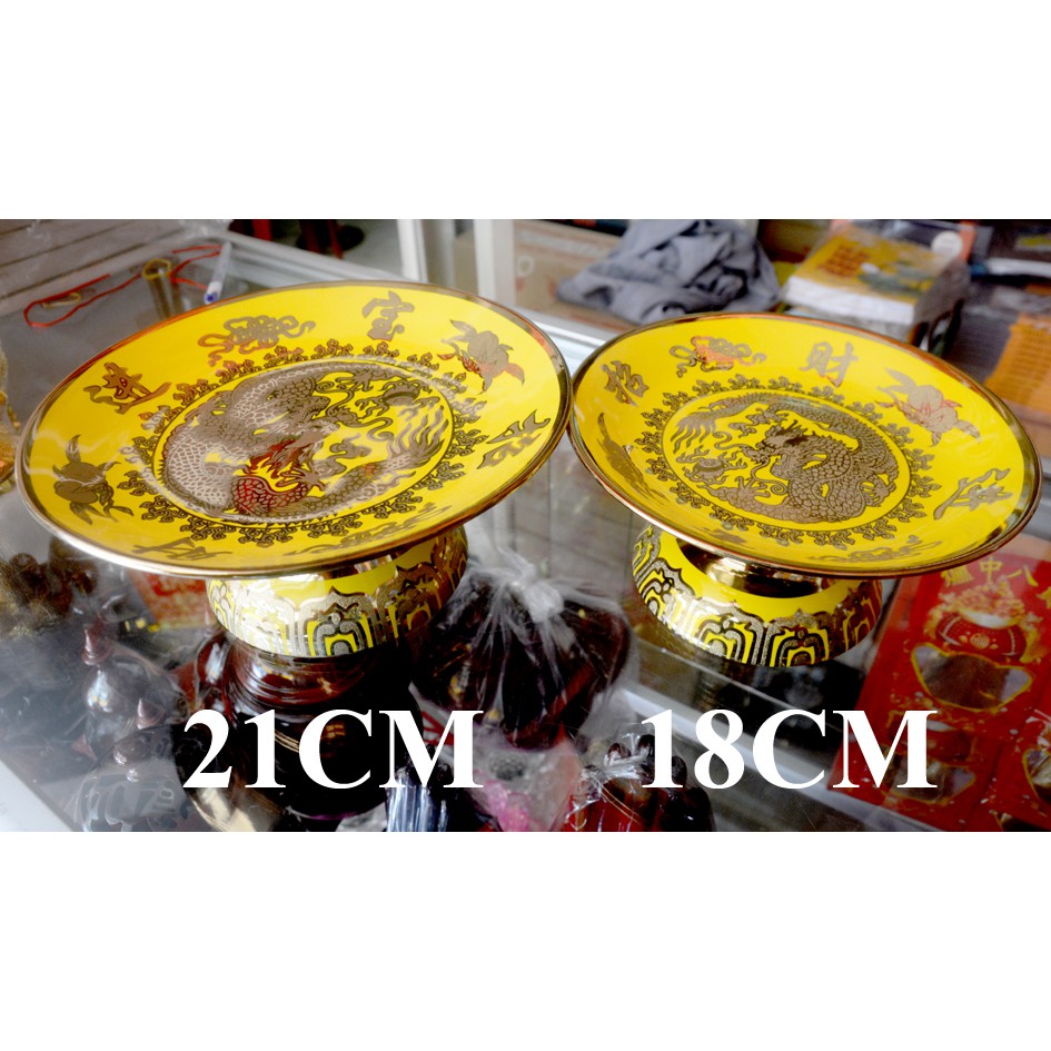 Dĩa trái cây thờ cúng rồng vàng 3D