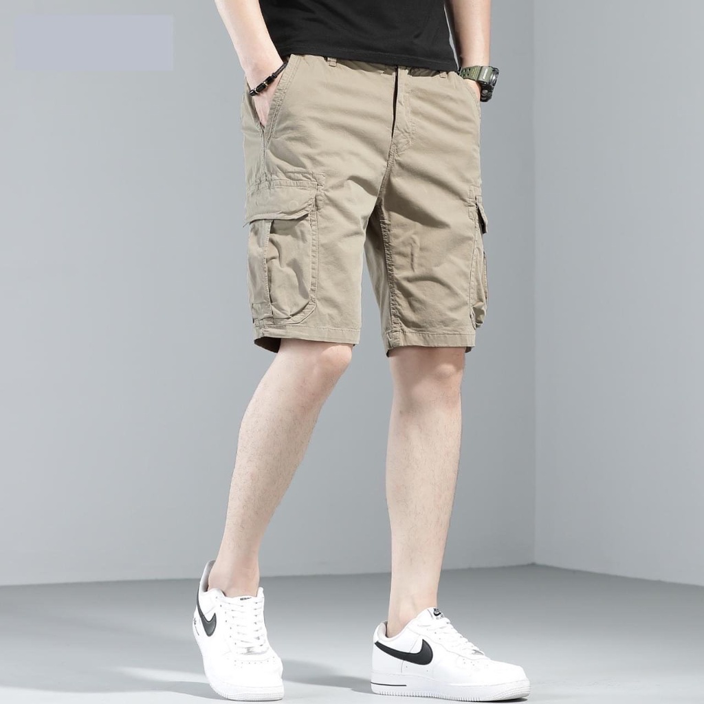 Quần short ngố kaki túi hộp, Trơn sort nam  SUMYF