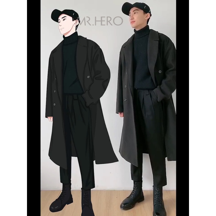 Áo khoác dạ dáng dài form rộng AKD10 M.RO màu nâu đen cho mùa đông