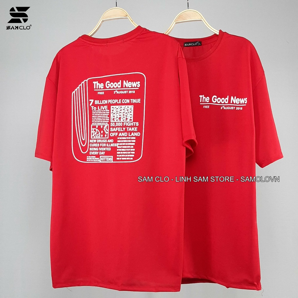 Áo phông tay lỡ nữ SAM CLO freesize thun form rộng dáng Unisex - mặc cặp, nhóm, lớp in hình báo THE GOOD NEWS