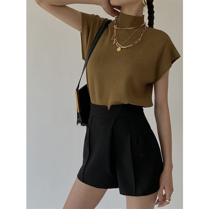 Áo Thun Dệt Kim Sát Nách Dáng Ngắn Màu Trơn Đơn Giản Thời Trang Hàn Quốc