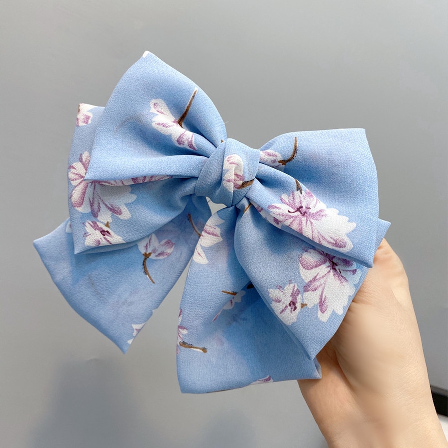 Kẹp Tóc Nơ Vải Chiffon Họa Tiết Đa Dạng Thời Trang Cho Nữ