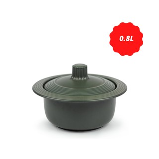[Tặng đế lót gỗ + Chén cơm ] Nồi dưỡng sinh Minh Long vành tròn 0.8 L + nắp núm liền - HealthyCook - Xanh rêu