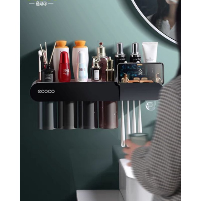 Kệ cài bàn chải, kệ mỹ phẩm kèm cốc đánh răng ECOCO thông minh