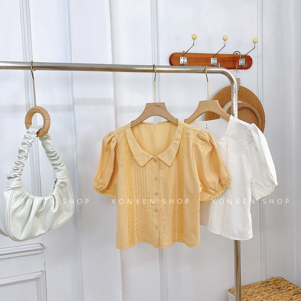 ÁO KIỂU NỮ áo kiểu cổ sen tiểu thư phối ren cực dễ thương XONXEN SHOP freesize mã 3337
