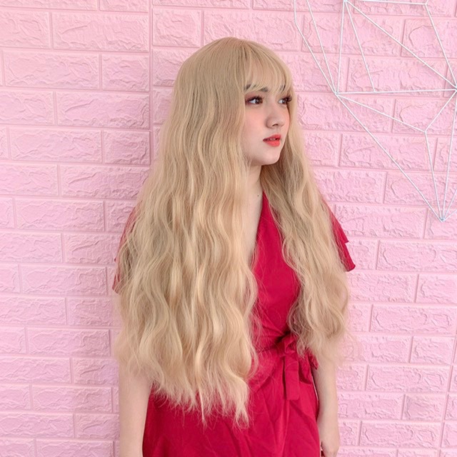Tóc giả nữ đẹp ❤️FREESHIP Tóc giả nguyên đầu xù lửng hồng đất - cc77