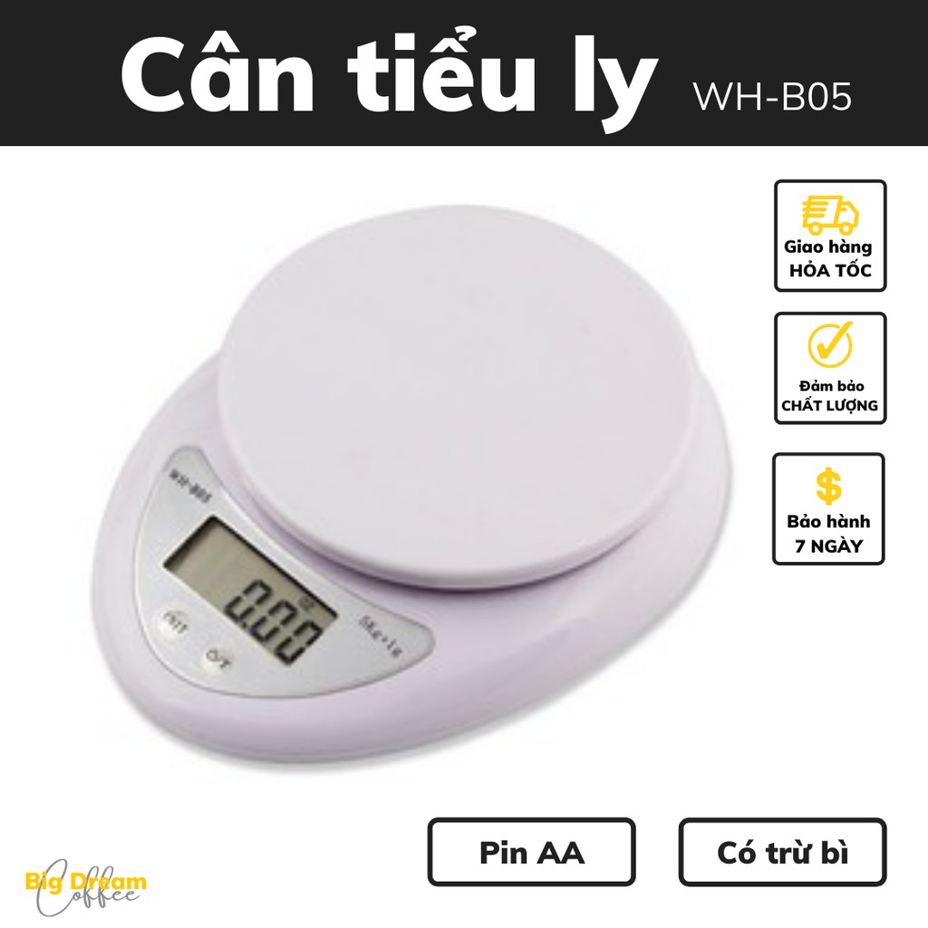 Cân Tiểu Ly Điện Tử Mini định lượng 1-5kg độ chính xác cao WH-B05 cao cấp 3kg làm bánh nhà bếp kèm 2 viên pin AA