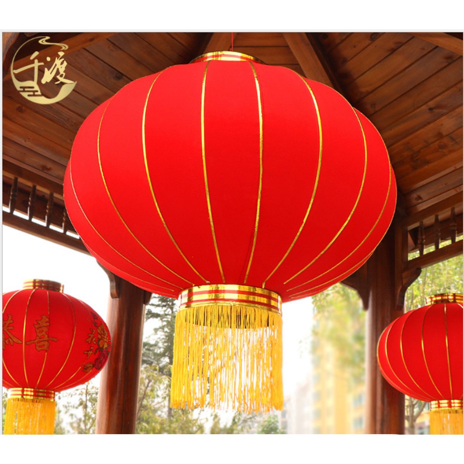 Đèn lồng đỏ TRƠN trang trí tết vải nhung khung thép  cao cấp 50cm trang trí ngoài trời