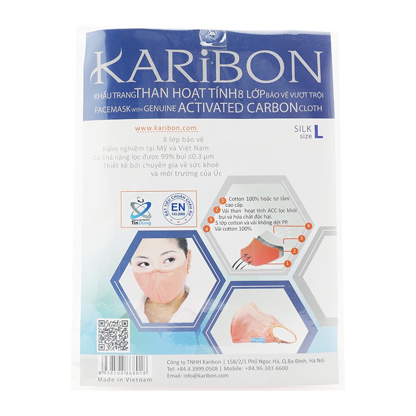 Combo 3 khẩu trang Karibon Silk 8 lớp, lọc bụi và khử mùi