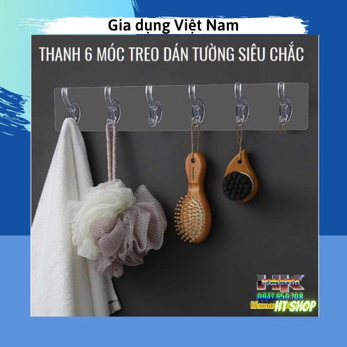 Móc dán treo đồ đa năng 6 nhánh trong suốt siêu dính chịu lực