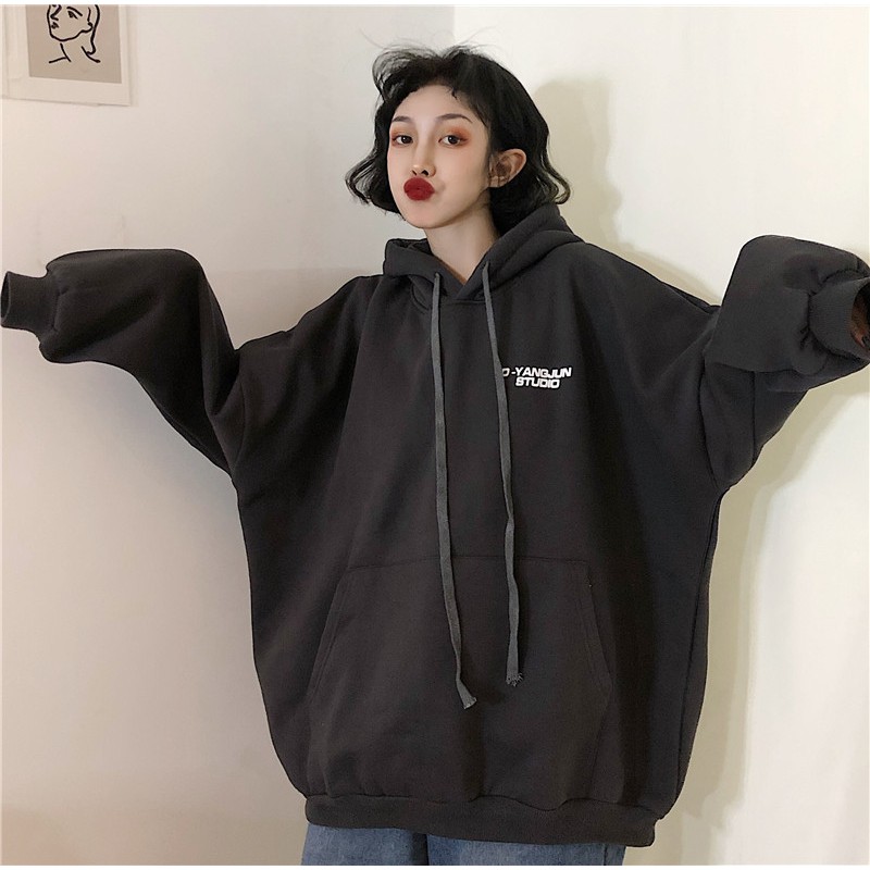 Áo Hoodie Tay Dài Dáng Rộng Có Túi Thời Trang Phong Cách Hàn Quốc