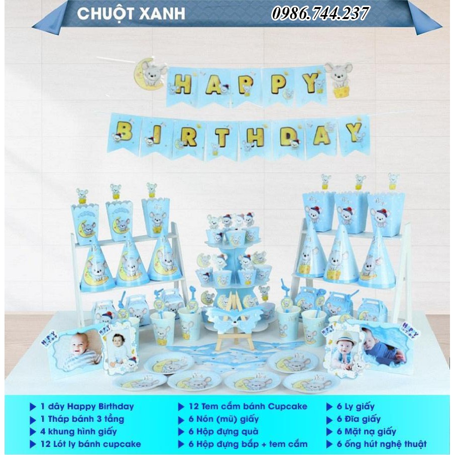 Set trang trí bàn tiệc sinh nhật chủ đề con chuột