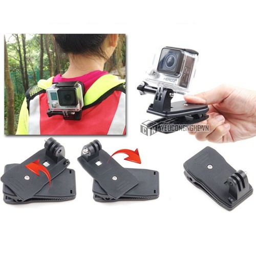 Gá kẹp Camera Gopro Hero, SJCAM lên thành bàn, dây đeo balo Gopro Clip