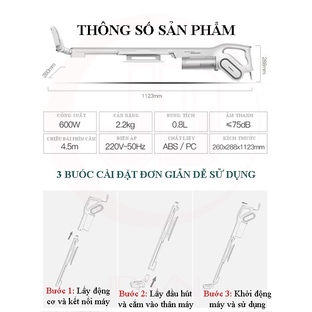 Máy Bụi Gia Đình Cầm Tay 2 Trong 1 DX700 Công Suất Lớn 600W Lực Hút Mạnh JDX03