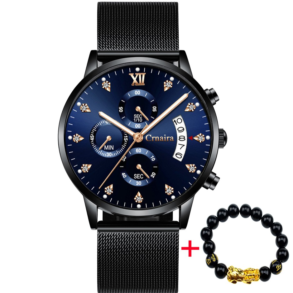 Đồng hồ nam chạy 6kim CRNAIRA dây thép mành cao cấp C029 + TẶNG VÒNG TAY TỲ HƯU | BigBuy360 - bigbuy360.vn