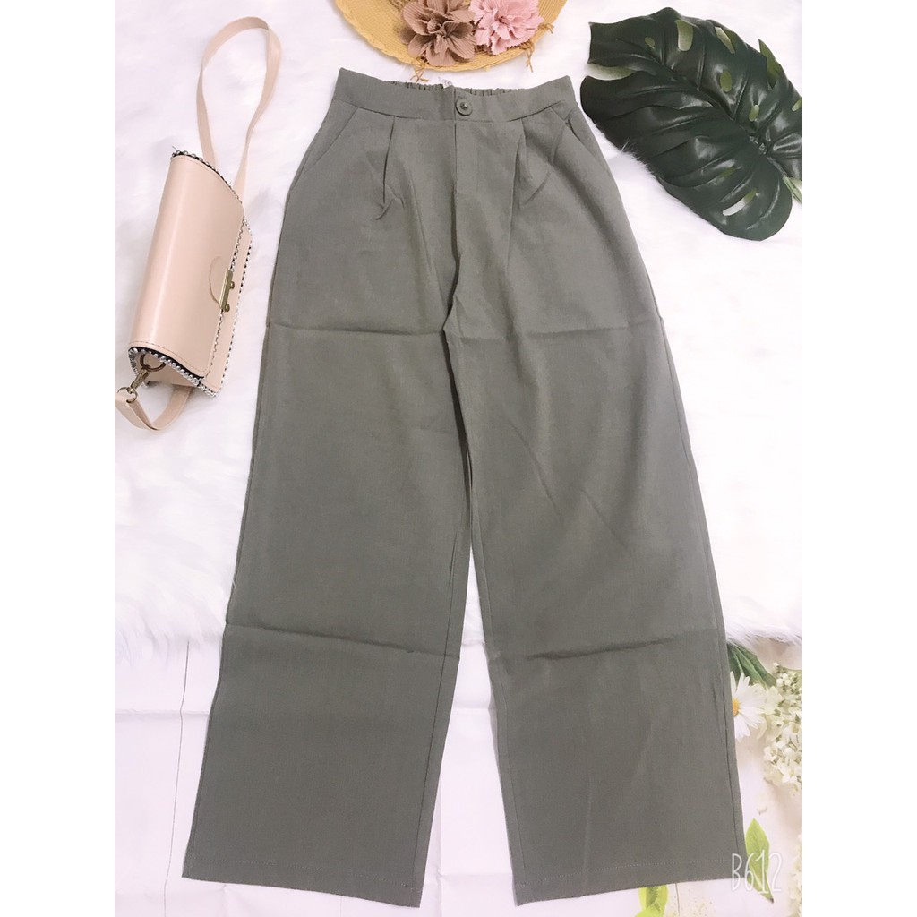 Quần ống rộng form dài 87cm lưng nút trước lưng thun sau vải dày đứng ống quần | BigBuy360 - bigbuy360.vn