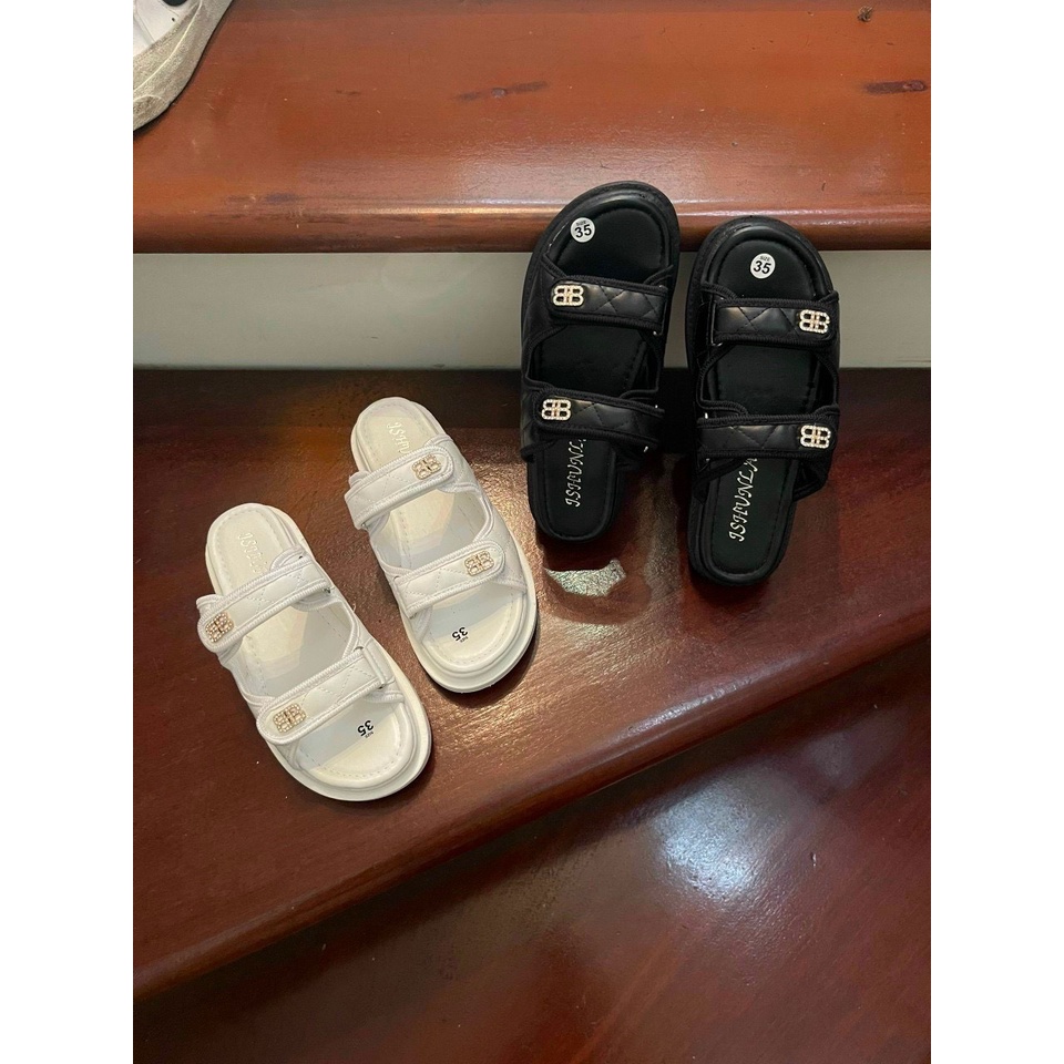 ZZ99- Dép sandal BB nữ quai dán khoá điều chỉnh đế bánh mì siêu nhẹ cao 3,5cm, hậu bánh mì( trần trám dán sau)