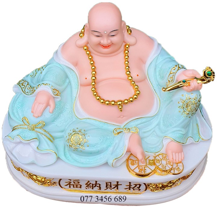 Tượng Di Lạc Đá Màu Xanh Cao 31cm