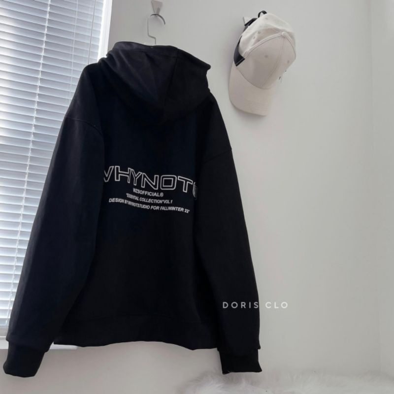Áo Hoodie Tay Phồng Whynot, Áo Dáng Thụng Kiểu Mũ 2 Lớp Dày Oversize