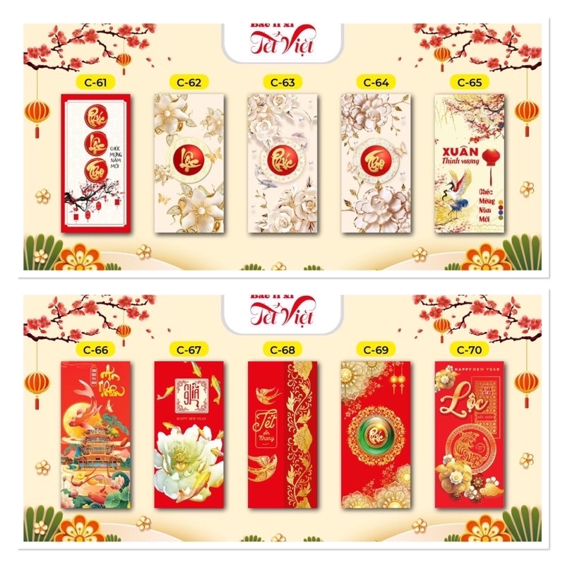COMBO 5 bao Lì Xì Tết May Mắn Lộc Phát Mẫu ngẫu nhiên