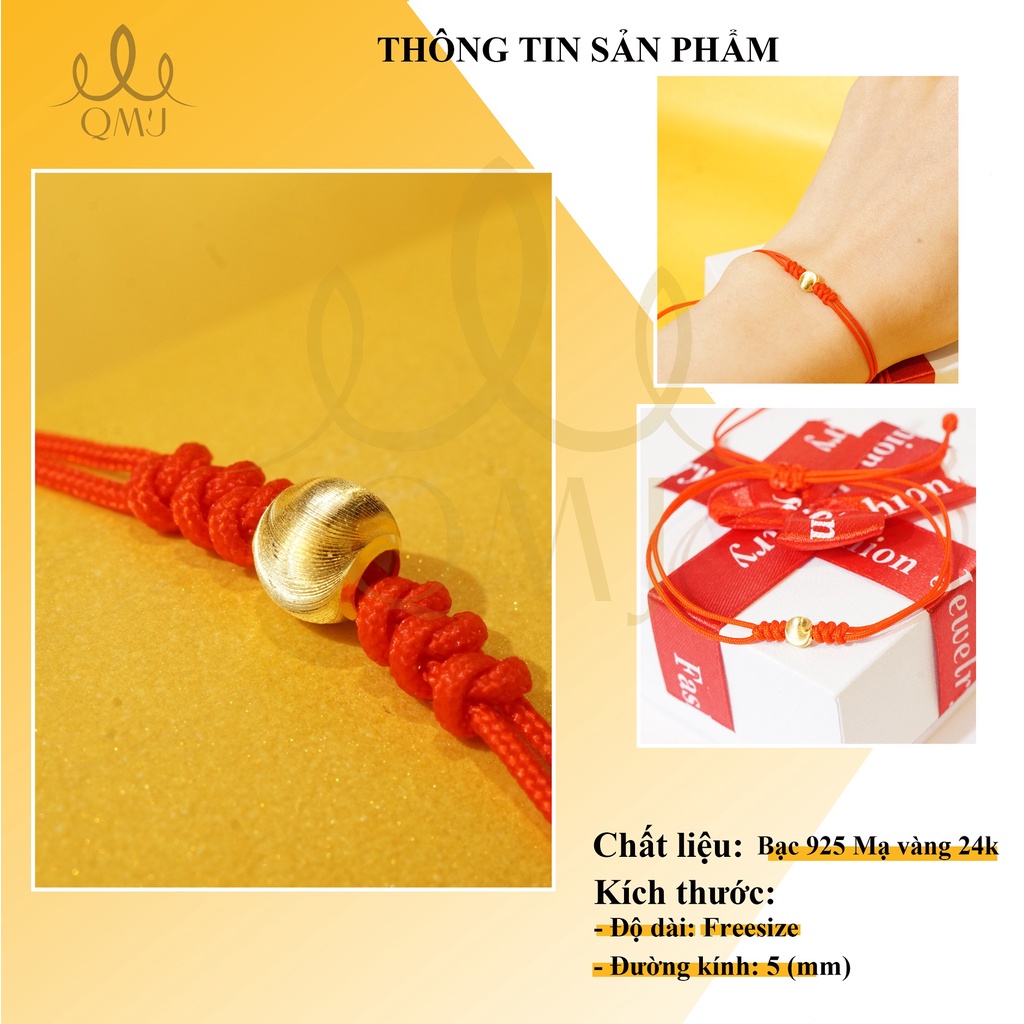 Vòng tay chỉ đỏ bạc 925 mạ vàng 24k thần tài may mắn tài lộc Bi mặt trăng QMJ - Q569