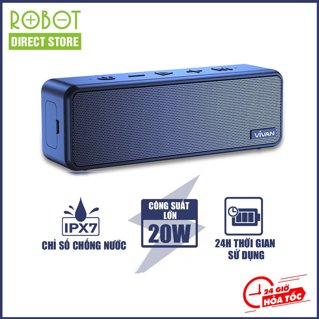 Loa bluetooth 5.0 20W Vivan VS20 Robot Direct Store chính hãng bass mạnh chống nước IPX7 thời lượng pin dài đến 24h