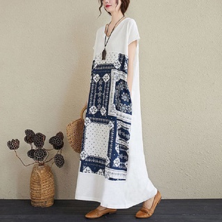 Đầm Midi Cổ Chữ V Dáng Rộng Plus Size Phong Cách Dân Tộc