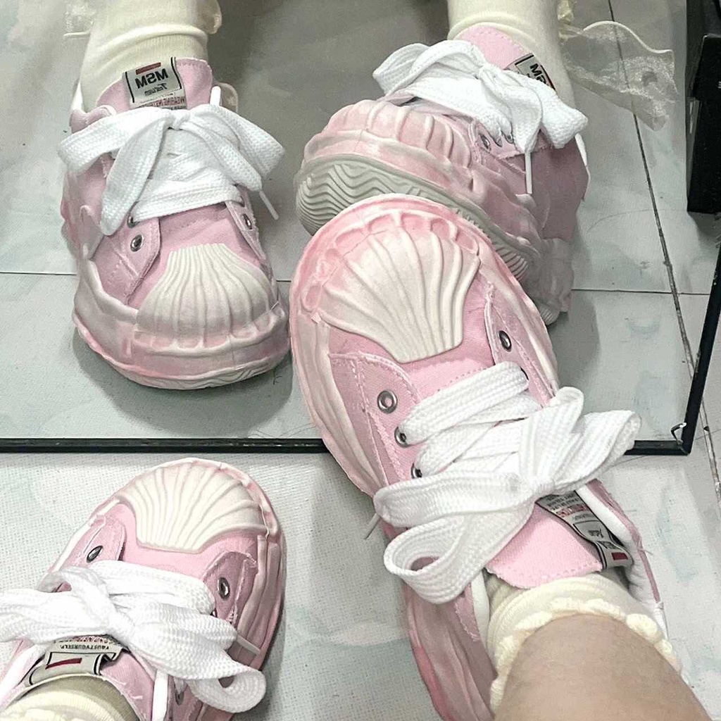 Giày Sneaker Đế Dày Tăng Chiều Cao Mùa Hè Màu Hồng Có Dây Buộc Mới Nhất