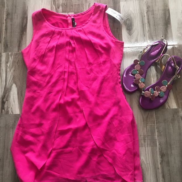 Đầm hồng cánh sen chiffon size M 80k