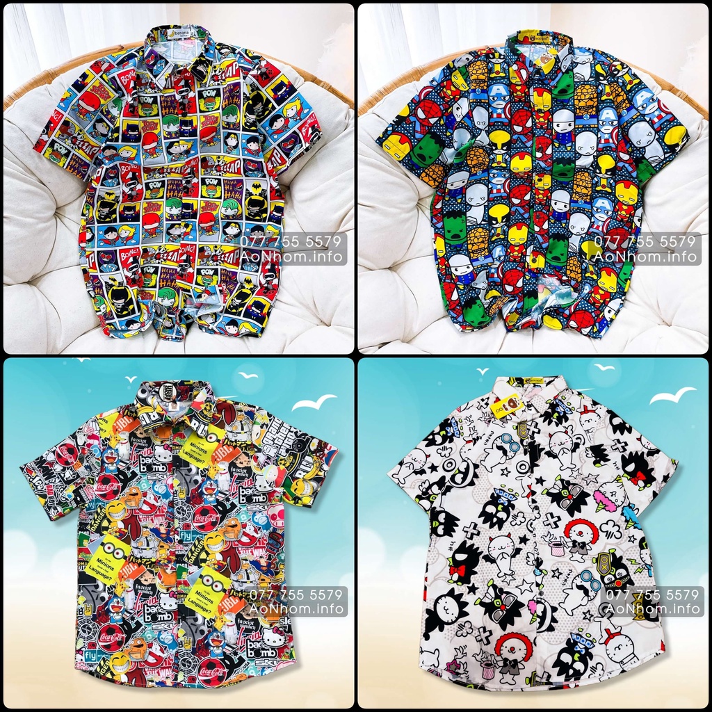 Áo Sơ Mi Hoạt Hình - Stickers Logo Marvel Bad Badzt Maru - Đủ Size Nam Nữ - Áo Đôi Nhóm Lớp Team Building