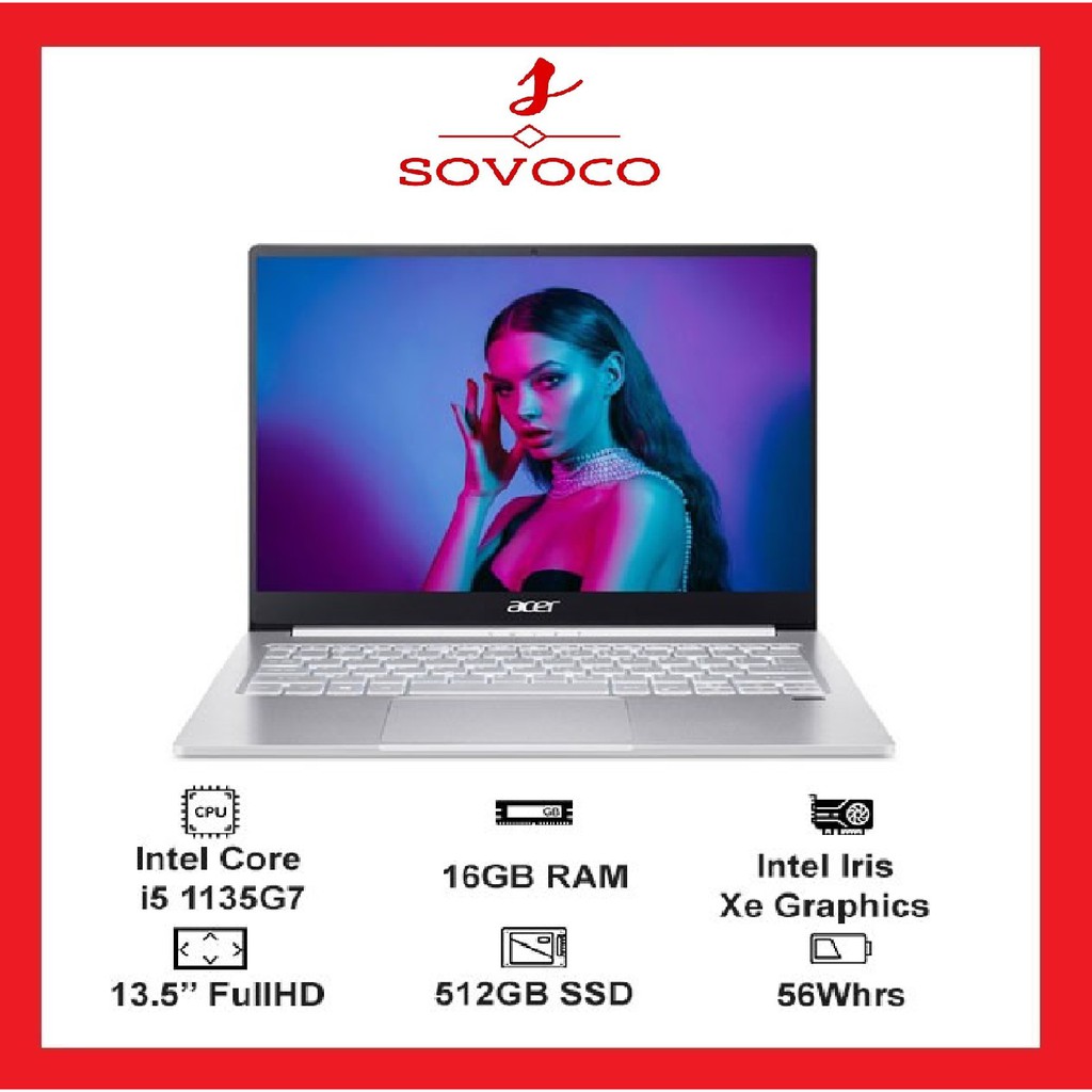Laptop Acer Swift 3 SF313-53-518Y (NX.A4JSV.003) (i5-1135G7/16GB RAM/512GB SSD/13.5 inch QHD/Win10/Bạc)