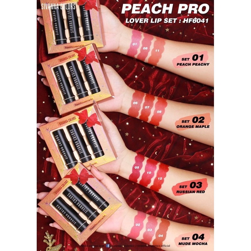 [3 Cây] Set Son Lì Sivanna Peach pro Lover Lip Set HF6041