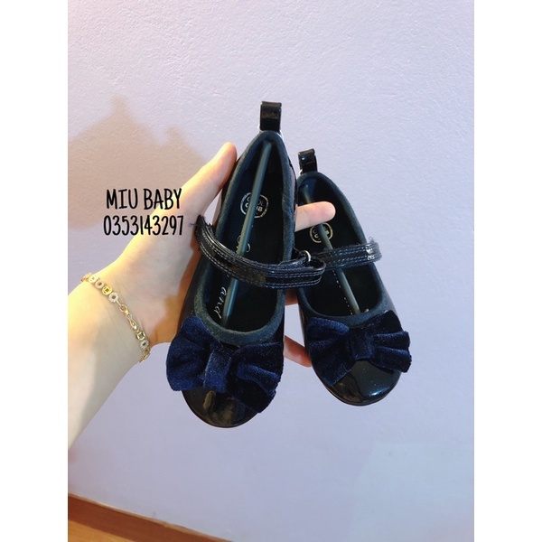 Giày búp bê quai dán nơ xanh nhung bé gái full móc tag dư xịn