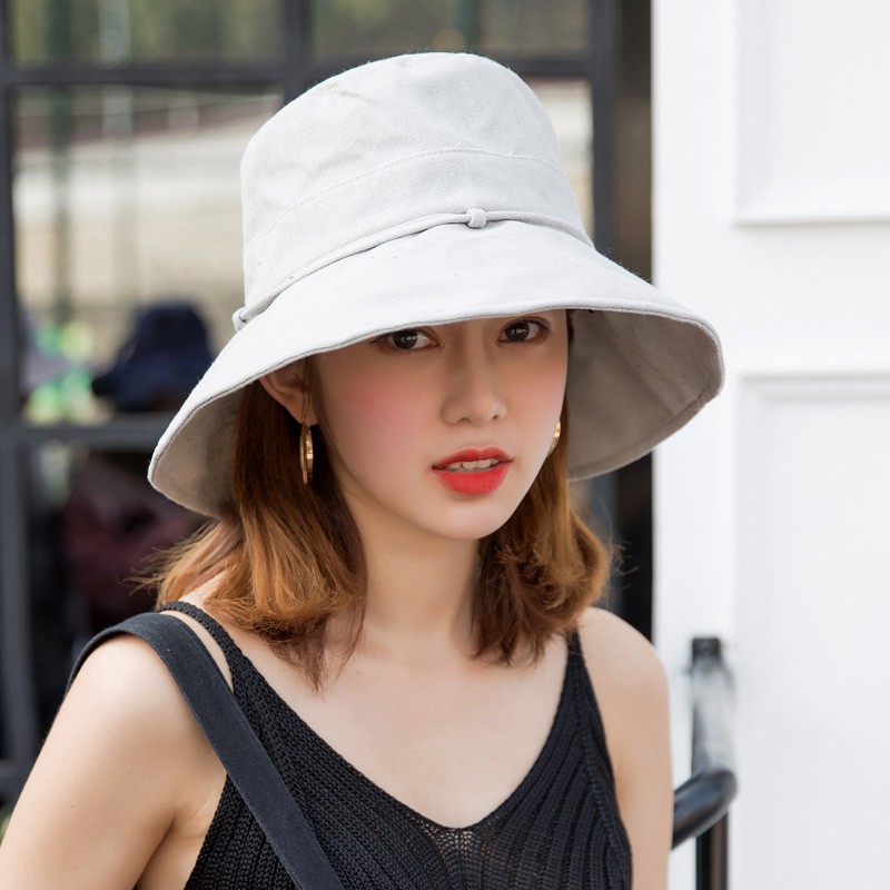 Nón Tai Bèo Rộng Vành Chất Liệu Cotton Lanh Màu Sắc Đơn Giản Phong Cách Nhật Bản Cho Nữ