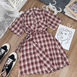 ĐẦM SƠMI CARO CỘT EO