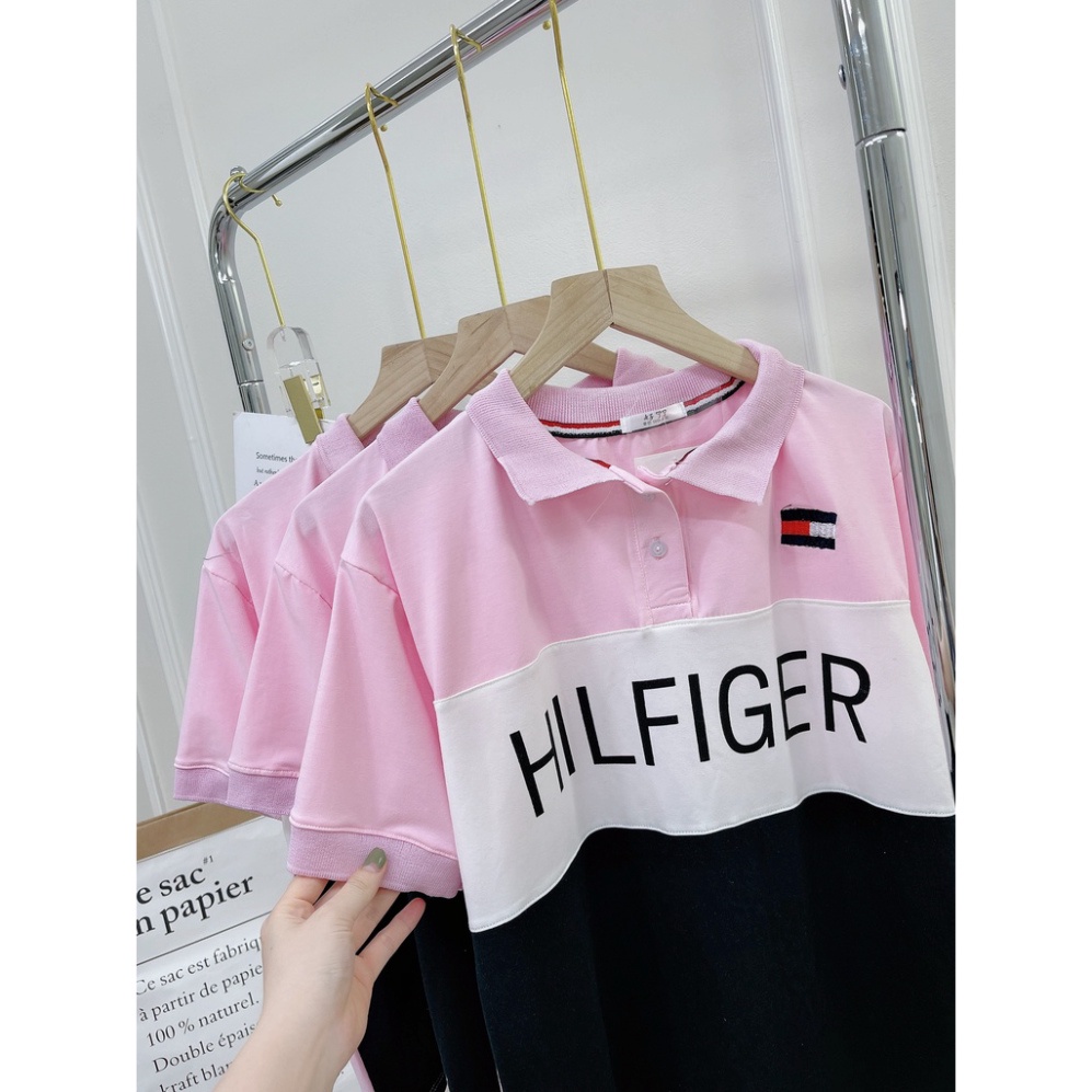 Áo polo nữ phối màu hồng siêu hot áo cổ bẻ siêu trend DN245 0421
