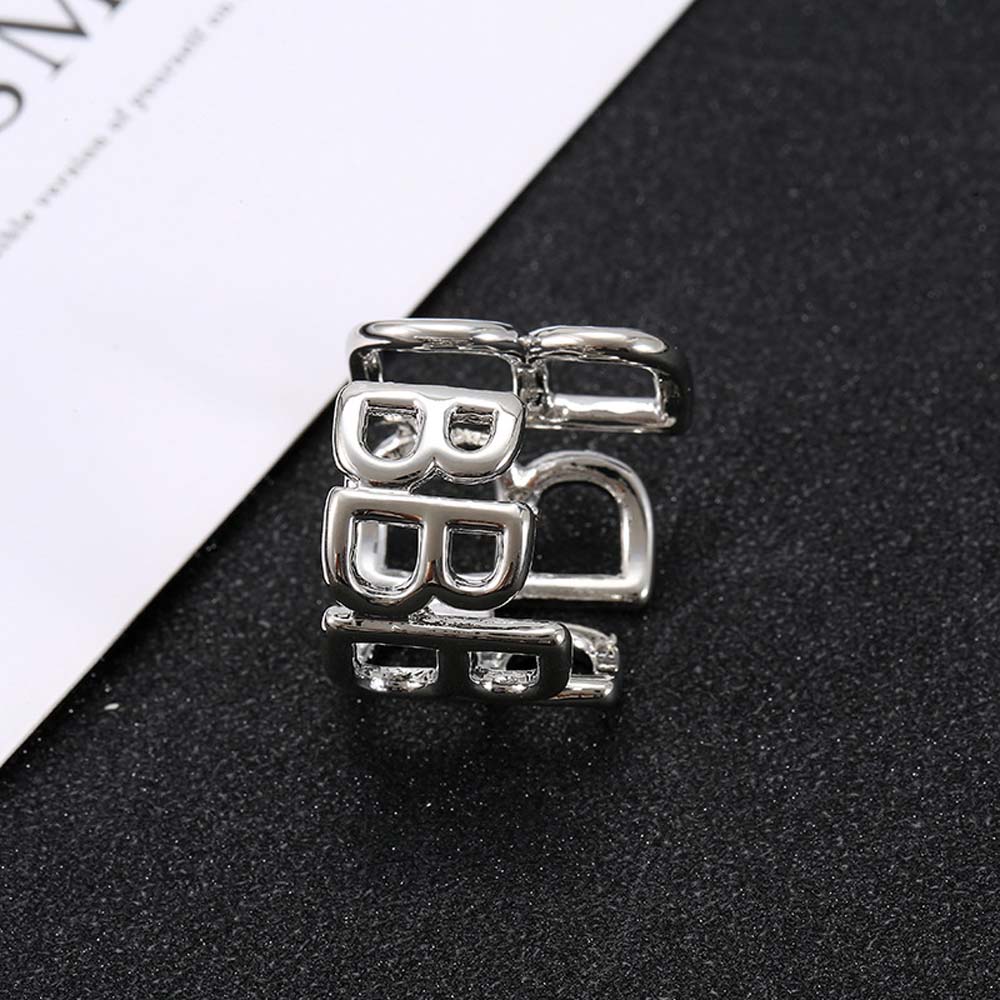 Nhẫn bản rộng trang trí chữ B thời trang cá tính cho nam