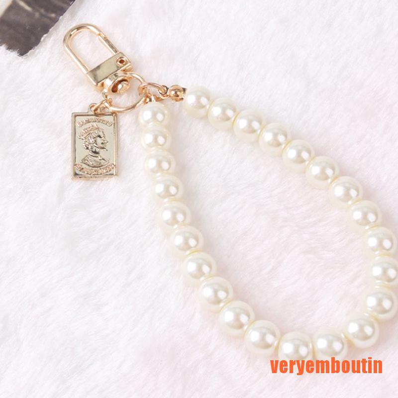 Móc Khóa Hình Đồng Xu Đính Ngọc Trai Giả Phong Cách Retro