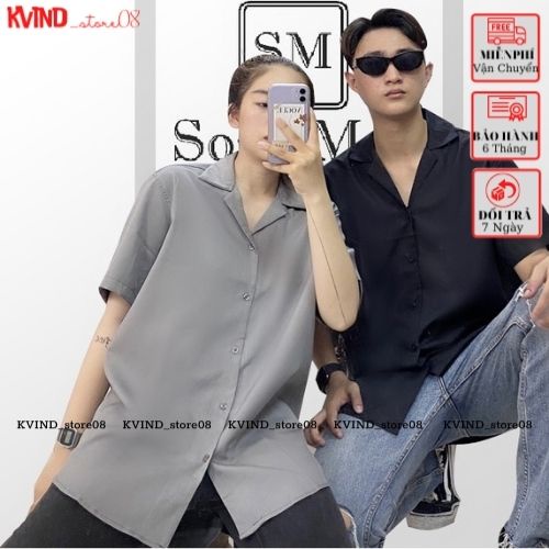 ⭐Áo sơ mi tay ngắn nam nữ form rộng, sơ mi cộc tay unisex Hàn Quốc, chất vải lụa dãn _KVINDstore08