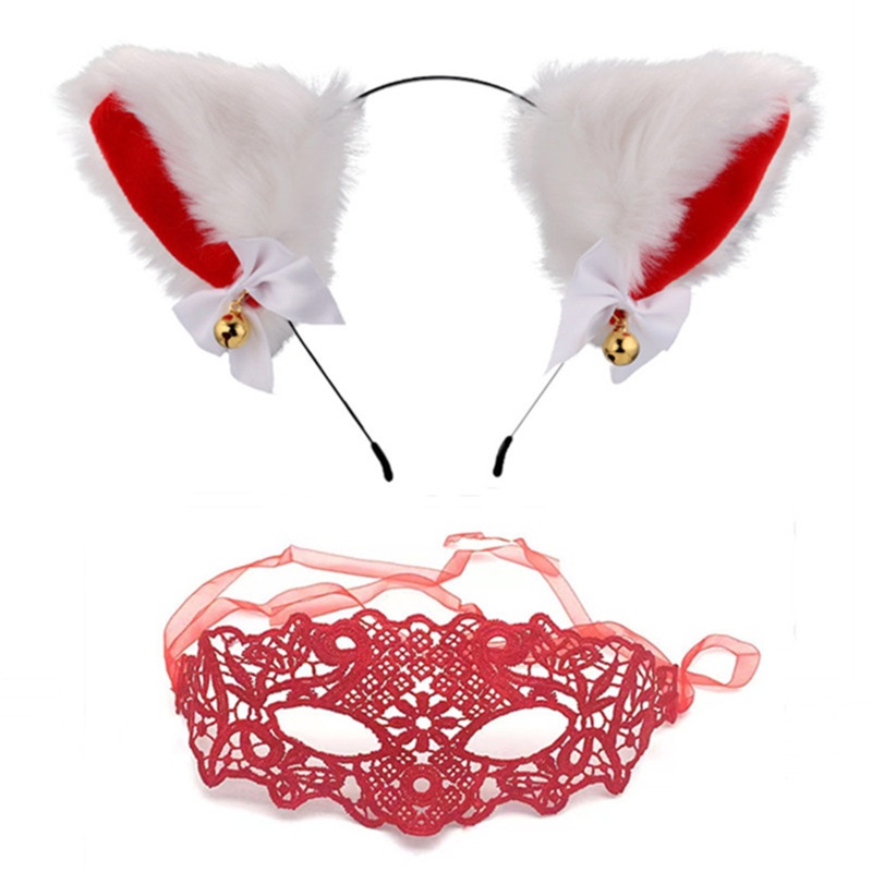 Băng Đô Cài Tóc Hình Tai Mèo Phối Ren Hoa Dễ Thương Cho Nữ