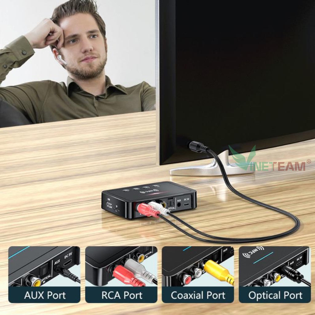 Thiết bị nhận phát bluetooth không dây NFC M6 Âm Thanh Stereo 3.5Mm Jack Cắm Aux optical coaxial input có FM -4546