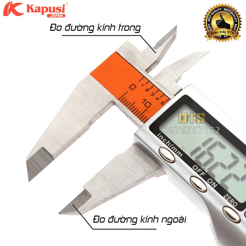 Thước kẹp điện tử, thước cặp kỹ thuật số Kapusi 150mm, thép Mangan cường lực không gỉ, độ chính xác cao, đo độ sâu