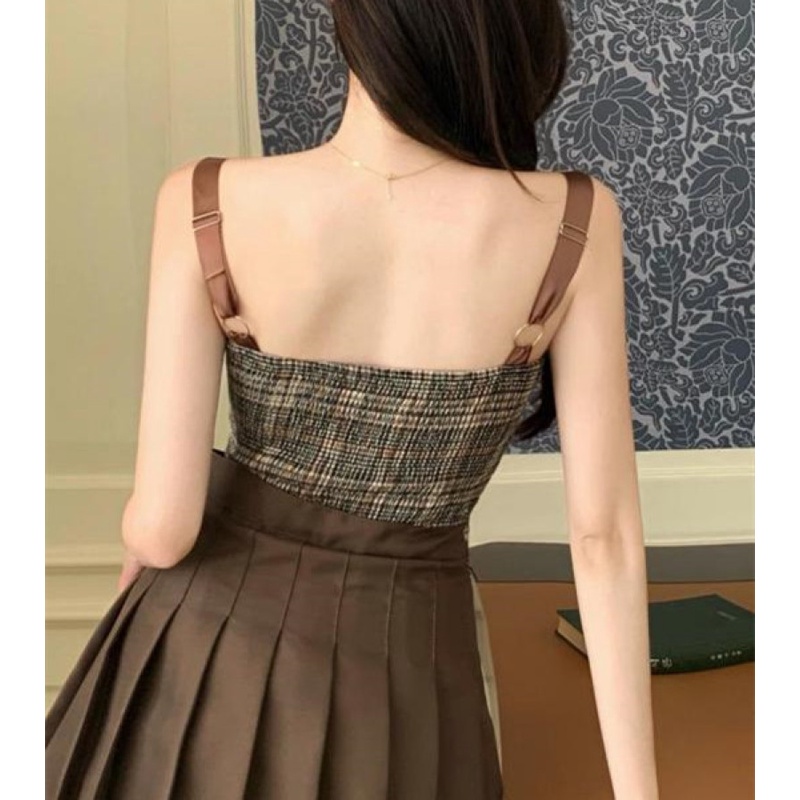 Áo Lửng Họa Tiết Caro Phong Cách Retro Thời Trang Mùa Hè Cho Nữ